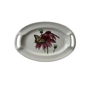 Porcelain China Swallowtail Butterfly w/ Pink Daisy 13" Platter  - With Box
